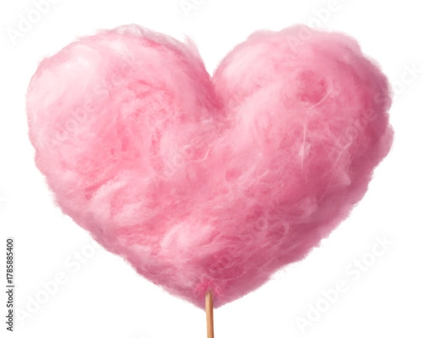 Fototapeta Pink cotton candy heart shape isolated on transparent background