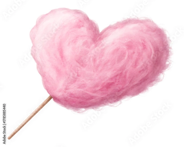 Fototapeta Pink heart shaped cotton candy isolated on transparent background