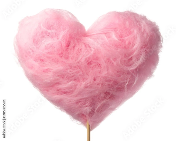 Fototapeta Pink heart shaped cotton candy isolated on transparent background