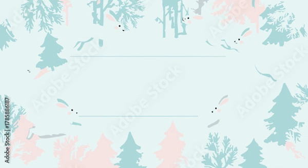 Fototapeta Winter Wonderland: Playful Rabbits in Snowy Forest with Text Space