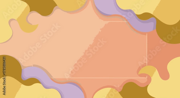 Fototapeta Abstract Peach Background with Golden Frame and Paper Cutouts