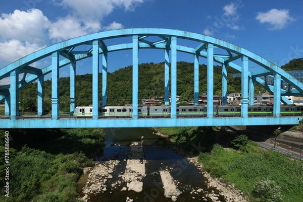 Obraz 台湾の鉄橋と電車