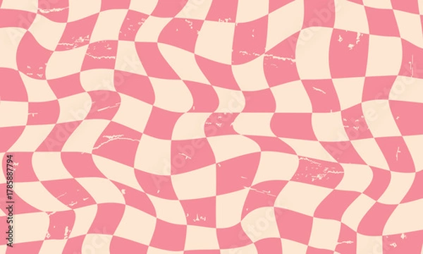 Obraz Retro groovy background. Checkerboard wavy background. Vector illustration 