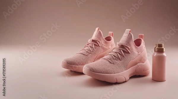 Obraz Athletics set. Dumbbells and sneakers on white background top-down copy space