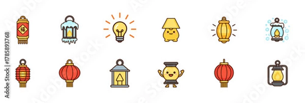 Fototapeta lantern icons set for festive and cultural themes