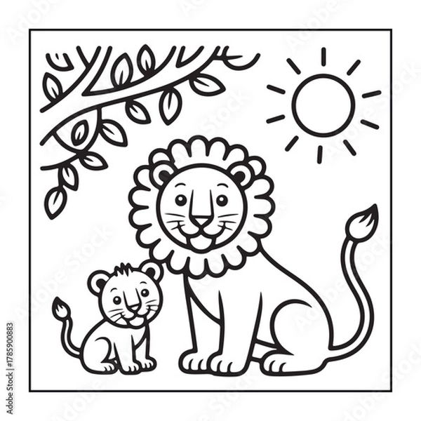 Obraz Kid-friendly animals and bold and easy coloring pages. different types of animals with some elements, and black and white coloring pages for kids.