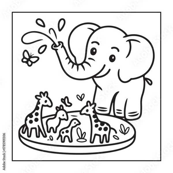 Obraz Kid-friendly animals and bold and easy coloring pages. different types of animals with some elements, and black and white coloring pages for kids.