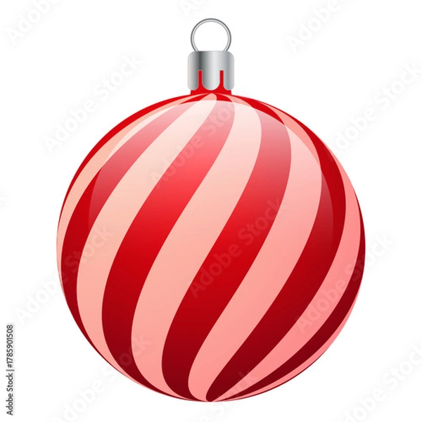 Obraz Red and White Striped Christmas Ornament – Festive Holiday Bauble Vector Isolated on White Background