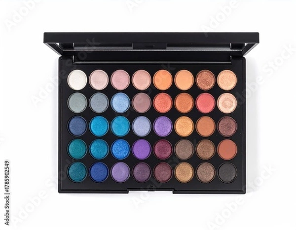 Fototapeta Palette of diverse, round eye shadows in tray