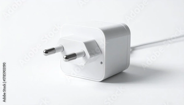 Fototapeta White Europlug adapter on white surface, minimalist style