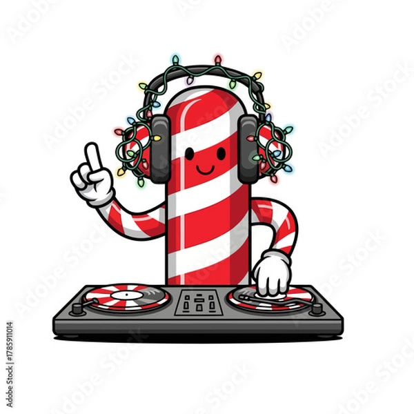 Obraz Candy cane dj a fun and festive holiday image of a candy cane playing music, perfect for christmas parties and celebrations