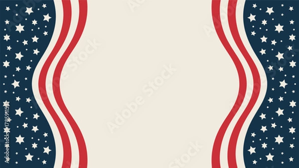 Fototapeta Abstract american flag inspired background with wavy red and white stripes and blue starry silhouette pattern for patriotic themes silhouette