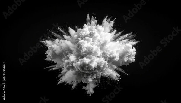 Obraz Monochrome explosion of powder against a black background.
