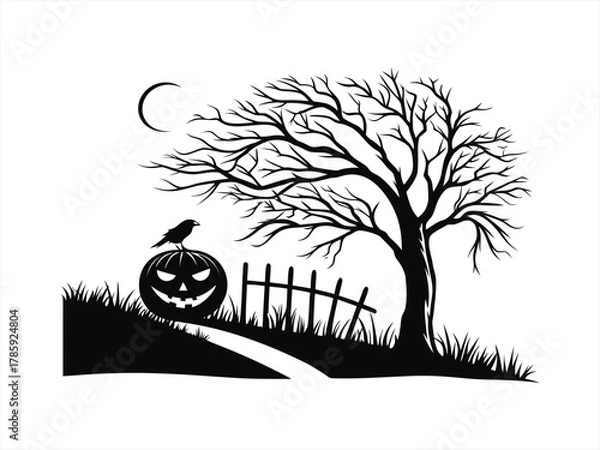 Obraz Halloween silhouette black vector white background