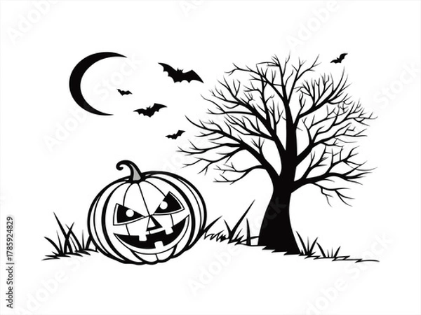 Obraz Halloween silhouette black vector white background