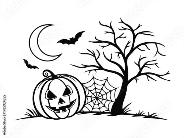 Obraz Halloween silhouette black vector white background