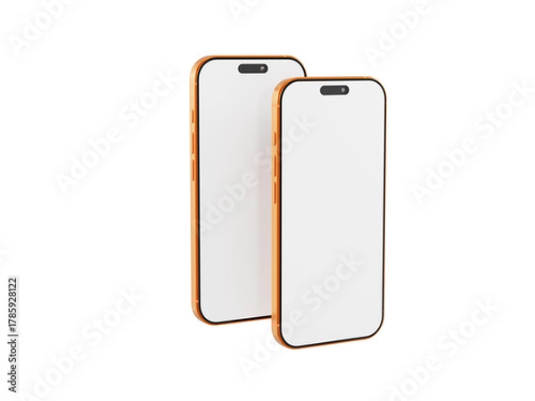 Fototapeta Two blank smartphone mockups featuring orange frames against a white background, ideal for app presentations or