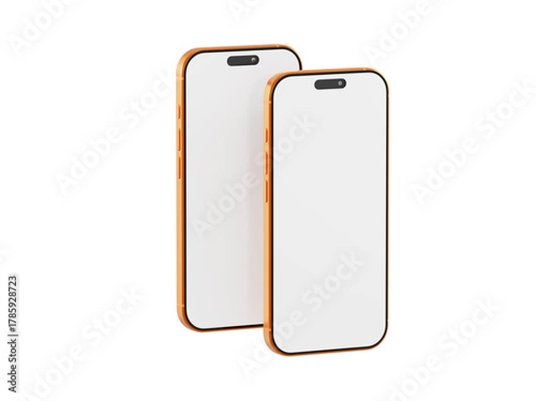 Fototapeta Two blank screen smartphones mockup, ideal for app presentations or showcasing your designs. Perfect for techno