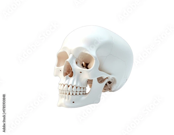 Obraz White Human Skull Side View Isolated On Black Background With Subtle Shadows And Highlights