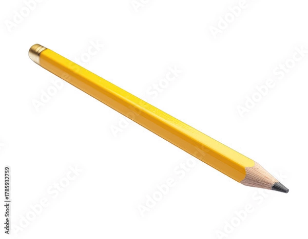 Obraz Yellow Wooden Pencil With Eraser And Sharpened Graphite Tip Isolated On A Clean Black Background With Soft Studio Lighting High Quality Close Up Macro Shot