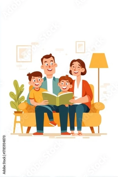 Obraz Happy Family Reading Together on Couch