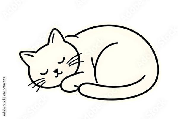 Obraz Cute sleeping cat illustration with a white outline art on transparent background