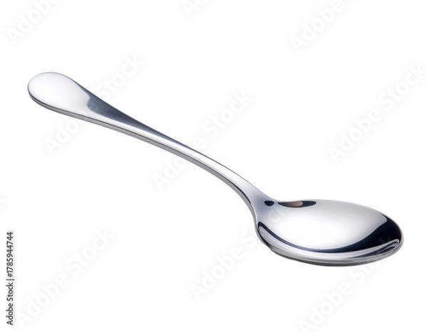Obraz Polished Silver Spoon With Reflective Surface And Elegant Curve Isolated On A Clean Transparent Background With Soft Studio Lighting