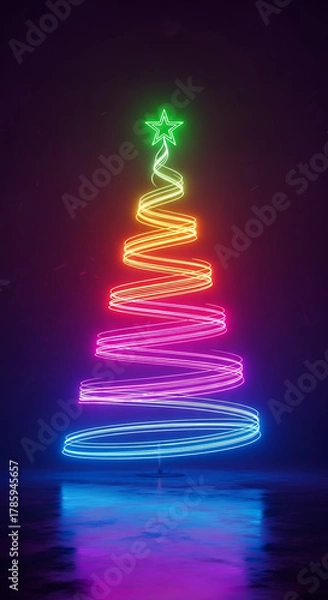 Fototapeta A beautiful purple Christmas tree shines brightly, spreading holiday joy and festive magic all around. Christmas tree, festive lights, winter decoration, and joyful holiday atmosphere.