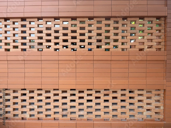 Fototapeta Red bricks for building in construction site for background.