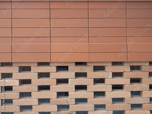 Fototapeta Red bricks for building in construction site for background.