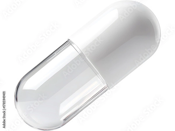 Fototapeta Single clear vegan capsule isolated on transparent background, representing clean nutrition and modern supplements.