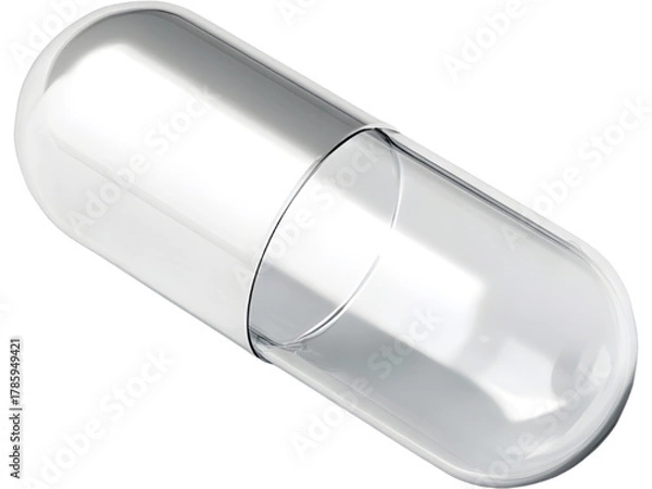 Fototapeta Single transparent vegan supplement capsule isolated on transparent background, symbolizing wellness and health.