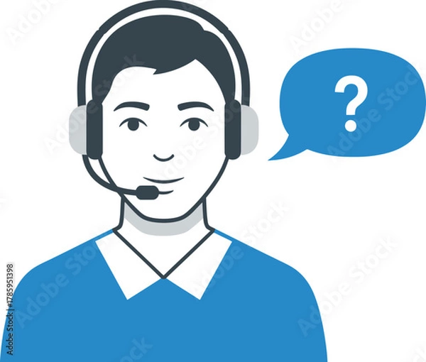 Fototapeta Customer service agent with headset and question mark