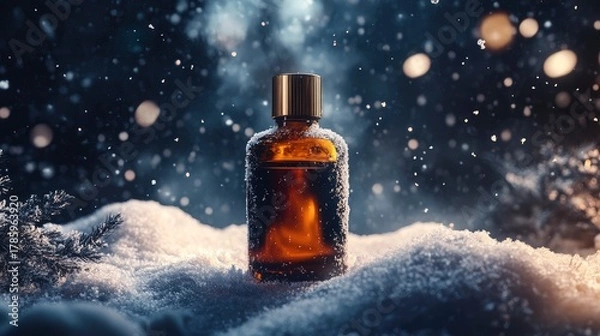 Obraz Premium product bottle in the snow – cinematic studio shot  