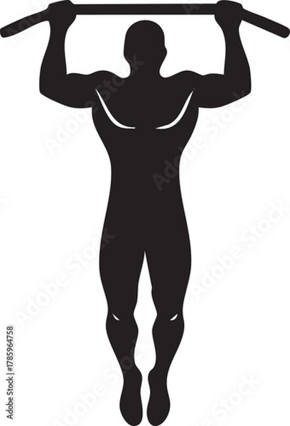 Fototapeta Silhouette of a muscular man doing pull-up exercise