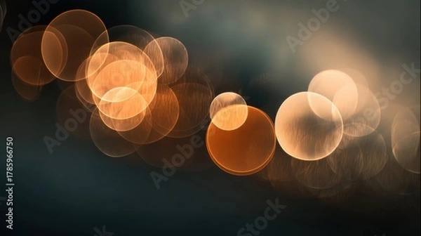 Obraz Abstract blurred bokeh background with warm golden and orange circular lights glowing softly in a dark setting, creating a dreamy and atmospheric look