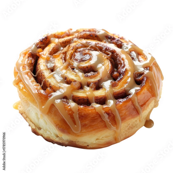 Fototapeta Delicious cinnamon roll with icing served fresh and warm at a bakery in the morning on transparent background