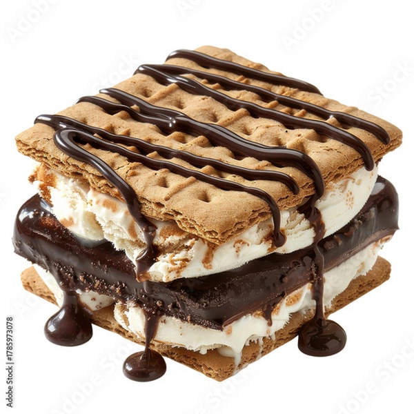 Obraz Delicious dessert featuring chocolate, vanilla ice cream, and crispy wafers enjoyed on a warm summer day on transparent background