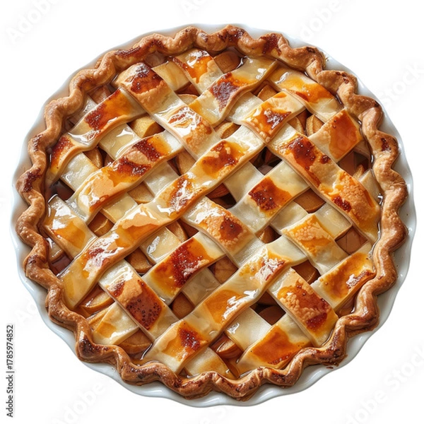 Fototapeta Homemade apple pie with a golden crust and glossy finish cooling on a kitchen counter on transparent background