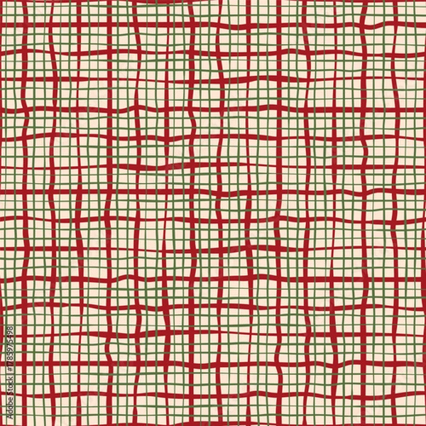 Fototapeta Christmas checkered plaid background Tartan gingham green red seamless pattern tablecloth Textile