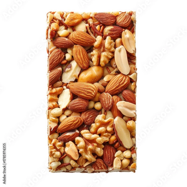 Fototapeta Nut bar filled with various nuts and seeds offers a healthy snack option for any time of day on transparent background