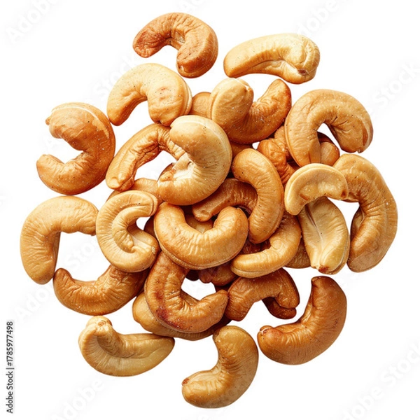 Obraz Cashew nuts arranged in a pile showcasing their natural shape and color while highlighting their delicious texture on transparent background