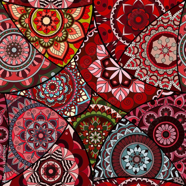 Obraz Seamless pattern tile with mandalas. Vintage decorative elements. Hand drawn background. Islam, Arabic, Indian, ottoman motifs. Perfect for printing on fabric or paper.