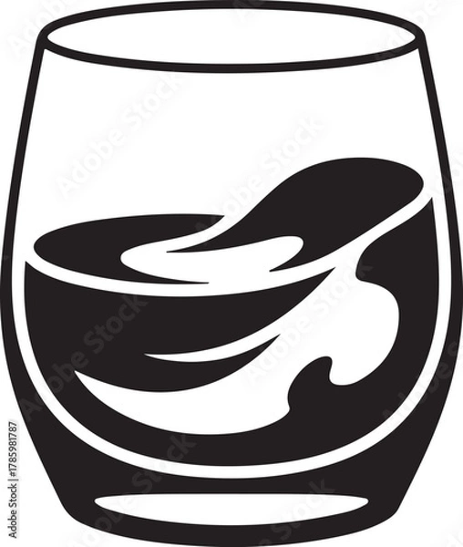 Fototapeta Simple black and white illustration of a glass of liquid with waves
