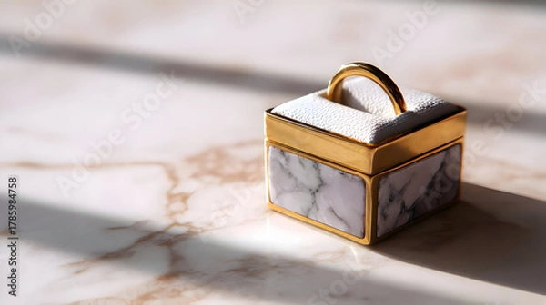Obraz Elegant marble jewelry box with golden border
