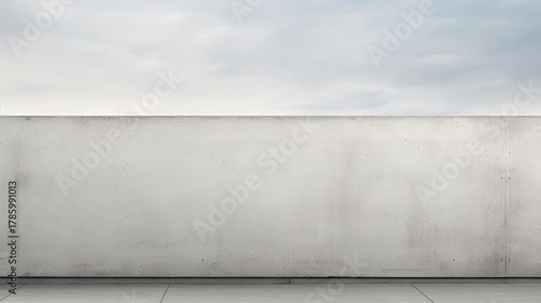 Fototapeta A minimalistic concrete wall under a cloudy sky, creating a serene and modern atmosphere.