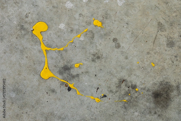 Fototapeta A dynamic splatter of bright yellow paint contrasts sharply against a cracked and textured grey concrete surface