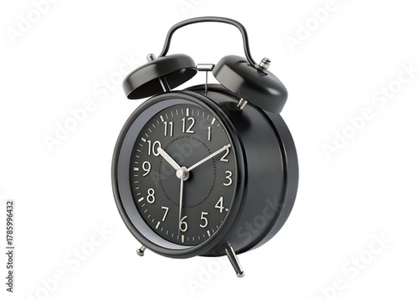 Fototapeta Black twin bell alarm clock isolated on transparent background