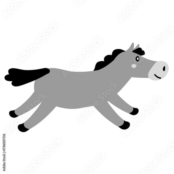 Obraz 走る馬の白黒イラスト