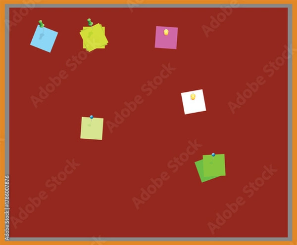 Fototapeta Simple Vector Illustration of an Office Pin Board with Post-it Notes